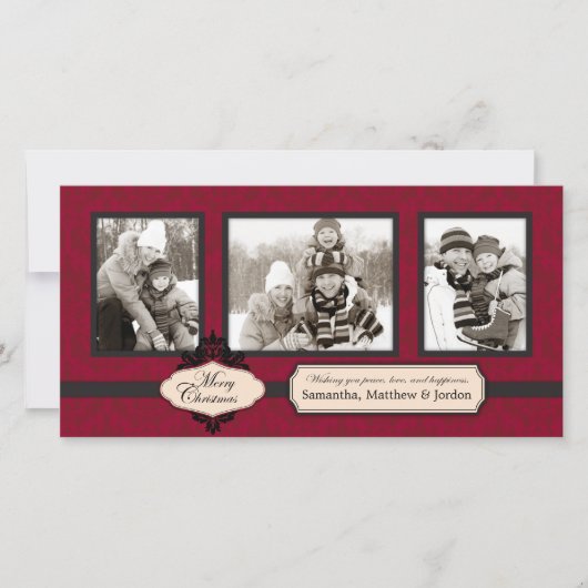 Kerst Brocade rode fotokaart Feestdagenkaart (Voorkant)