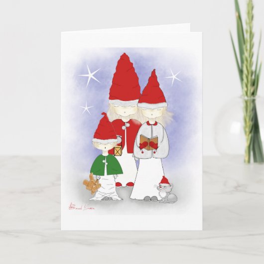 Kerst Broers en Zussen Zingende Wenskaarten Feestdagen Kaart (Voorkant)