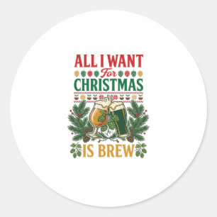 Kerst Brouw Bier Glazen Dennentakken Hop Ronde Sticker