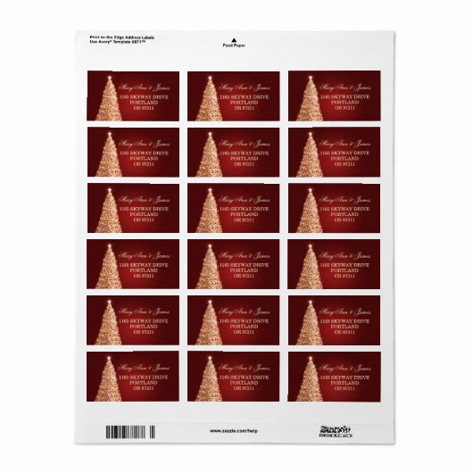 Kerst bruiloft adres goud rood etiket (Full Sheet)