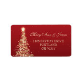 Kerst bruiloft adres rood goud etiket (Voorkant)
