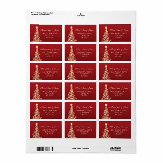 Kerst bruiloft adres rood goud etiket (Full Sheet)
