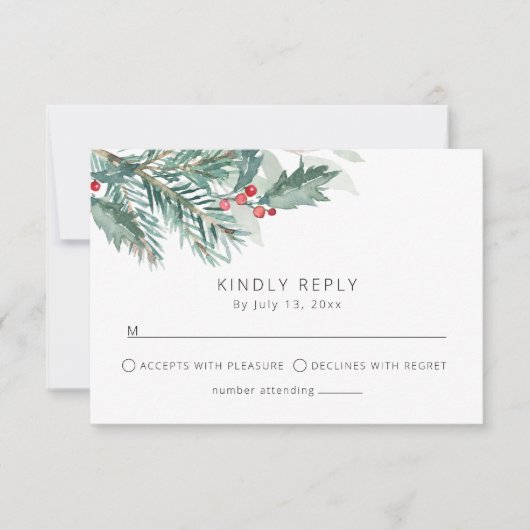 Kerst bruiloft briefpapier | Vakantie bruiloft RSVP Kaartje (Voorkant)