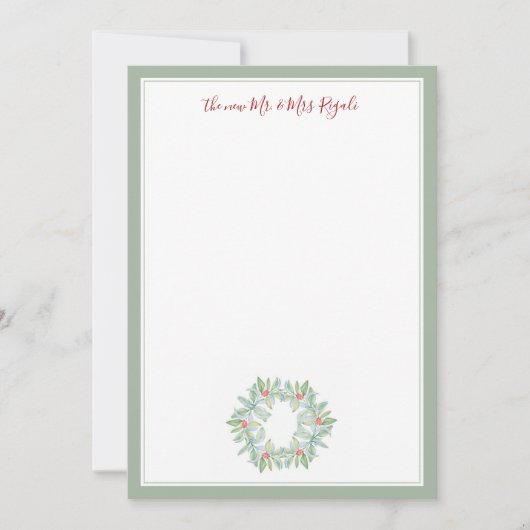 Kerst bruiloft briefpapier Waterverf krans Bedankkaart (Voorkant)