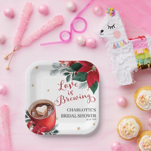 Kerst Bruiloft Feest met 'Love Is Brewing' Thema Papieren Bordje (Feest)