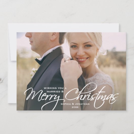 Kerst bruiloft foto Nieuw getrouwd paar Feestdagenkaart (Voorkant)