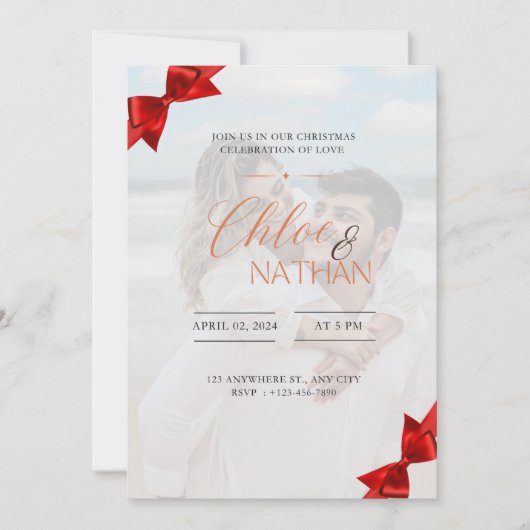  kerst bruiloft foto uitnodiging (Voorkant)