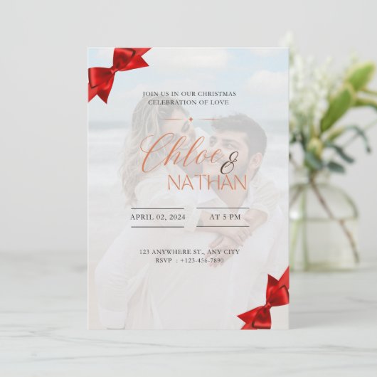  kerst bruiloft foto uitnodiging (Staand voorkant)