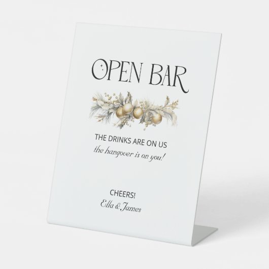 Kerst bruiloft Garland open bar teken Reclamebord Met Voetstuk (Voorkant)