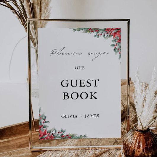 Kerst bruiloft gastenboek teken Sjabloon Kaart