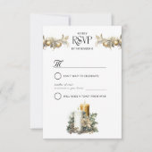 Kerst bruiloft Holly kaarsen en Ornamenten RSVP Kaartje (Voorkant)