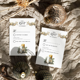 Kerst bruiloft Holly kaarsen en Ornamenten RSVP Kaartje