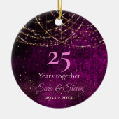 Kerst bruiloft jubileum paarse gouden glitter keramisch ornament (Voorkant)