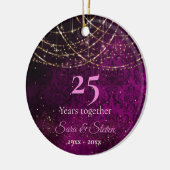 Kerst bruiloft jubileum paarse gouden glitter keramisch ornament (Links)