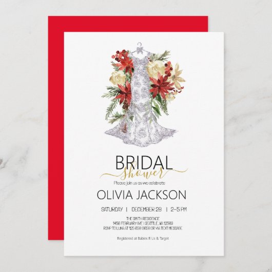 Kerst bruiloft jurk bruids douche uitnodiging (Voorkant / Achterkant)