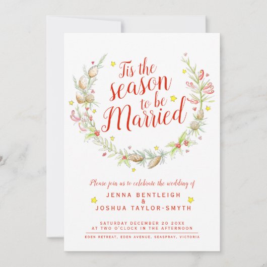 Kerst bruiloft kegels bessen waterverf foto kaart (Voorkant)