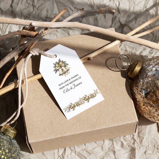 Kerst bruiloft klokken en Holly gunst Cadeaulabel