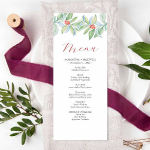Kerst bruiloft menu's Waterverf groen