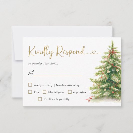 Kerst bruiloft moderne elegante bruiloft RSVP-kaar RSVP Kaartje (Voorkant)