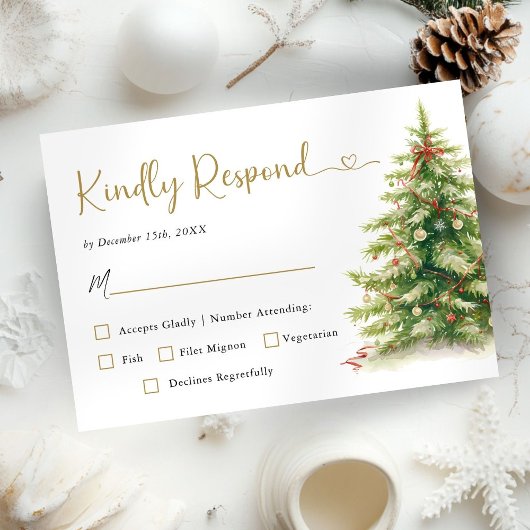 Kerst bruiloft moderne elegante bruiloft RSVP-kaar RSVP Kaartje