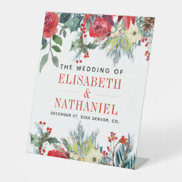 Kerst bruiloft paar namen welkom reclamebord met voetstuk