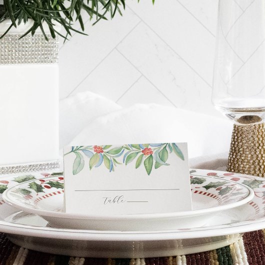 Kerst bruiloft plaats kaart Waterverf groen Plaatskaartje