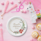 Kerst bruiloft Poinsettia groen Waterverf Papieren Bordje (Feest)