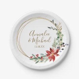 Kerst bruiloft Poinsettia groen Waterverf Papieren Bordje