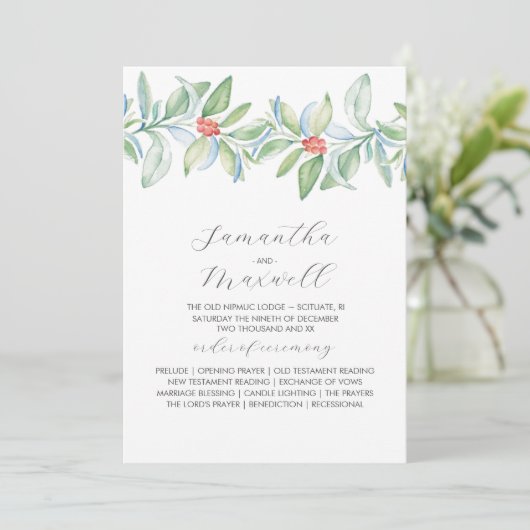 Kerst bruiloft programma's Elegant Winter groen (Staand voorkant)