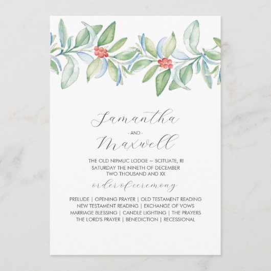 Kerst bruiloft programma's Elegant Winter groen (Voorkant)