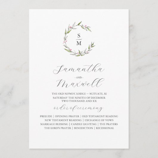 Kerst bruiloft programma's Elegant Winter groen (Voorkant)