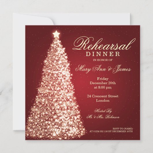 Kerst bruiloft repetitie diner goud rood kaart (Voorkant)