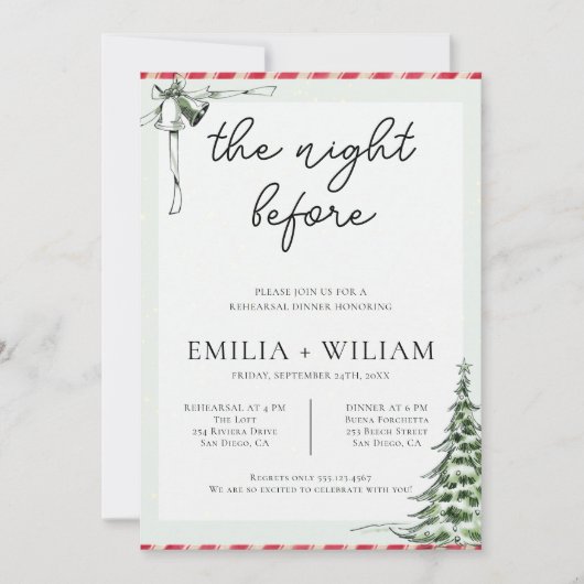 Kerst bruiloft repetitie diner Kaart (Voorkant)