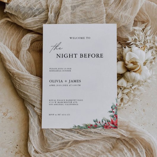 Kerst bruiloft repetitie diner teken nacht, kaart