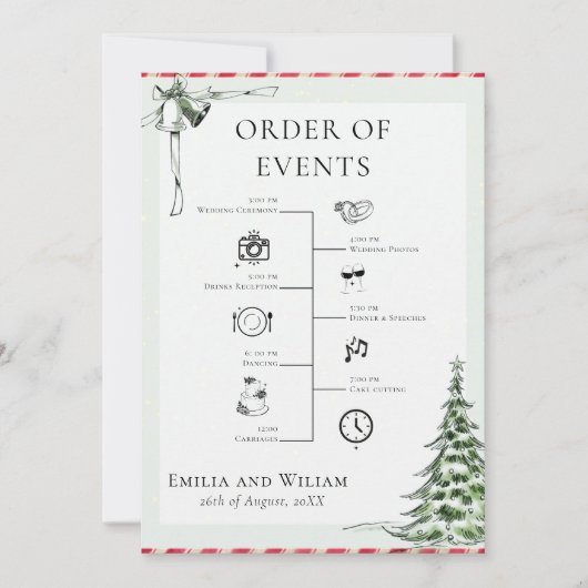 Kerst bruiloft Tijdlijn Orde van de Dag Kaart (Voorkant)
