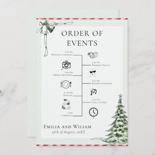 Kerst bruiloft Tijdlijn Orde van de Dag Kaart (Voorkant / Achterkant)