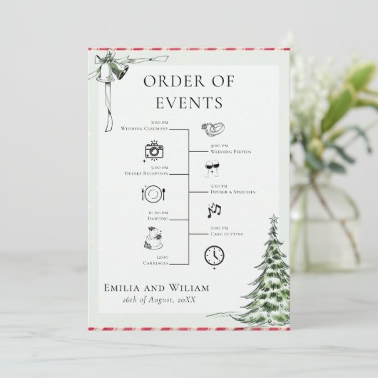 Kerst bruiloft Tijdlijn Orde van de Dag Kaart (Staand voorkant)