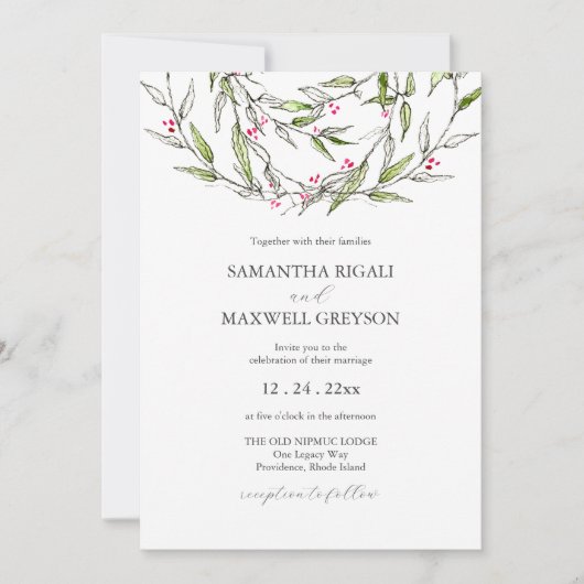 Kerst bruiloft uitnodiging Hand getrokken Botanica (Voorkant)