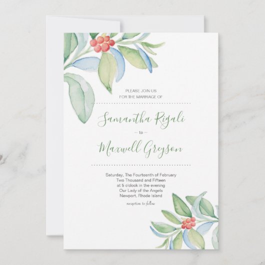 Kerst bruiloft uitnodiging Waterverf groen (Voorkant)