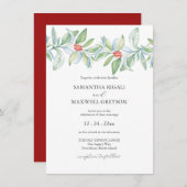 Kerst bruiloft uitnodiging Waterverf groen (Voorkant / Achterkant)