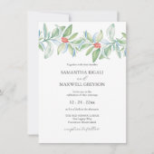 Kerst bruiloft uitnodiging Waterverf groen (Voorkant)