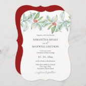 Kerst bruiloft uitnodiging Waterverf groen (Voorkant / Achterkant)
