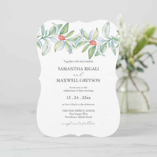 Kerst bruiloft uitnodiging Waterverf groen (Staand voorkant)