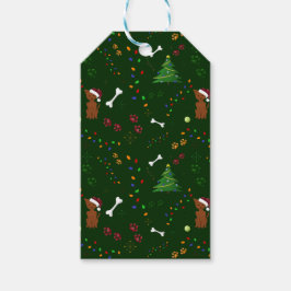 Kerst Bruin Hond boom bot poten Santa hoed licht Cadeaulabel