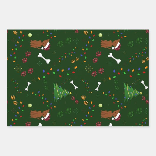 Kerst Bruin Hond boom bot poten Santa hoed licht Inpakpapier Vel (Voorkant 2)