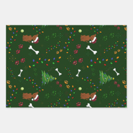 Kerst Bruin Hond boom bot poten Santa hoed licht Inpakpapier Vel