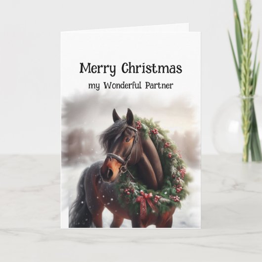 Kerst Bruin Paard Prachtige Partner Krans Kaart (Voorkant)