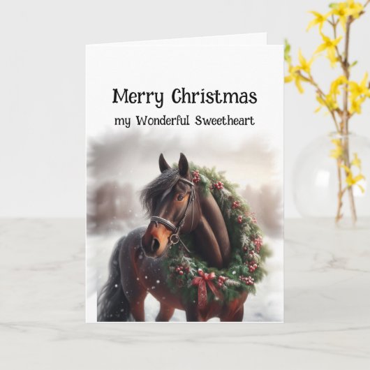 Kerst Bruin Paard Wonderful Sweetheart Kaart (Gele Bloem)