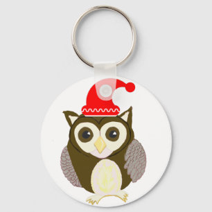 Kerst Bruine Uil met Sinterklaas Sleutelhanger