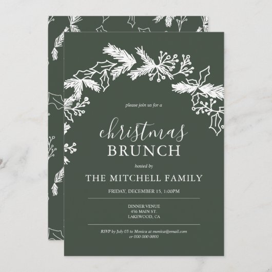 Kerst Brunch Dennen Bes Krans Groen Kaart (Voorkant / Achterkant)